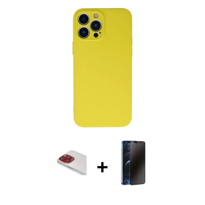MARSİLYAN™- iPhone 13 Pro Max Kılıf Ahenk Serisi - Siyah 3D Antistatik Hayalet Cam Ekran Koruyucu + Pers Alüminyum Kamera Lens - KI