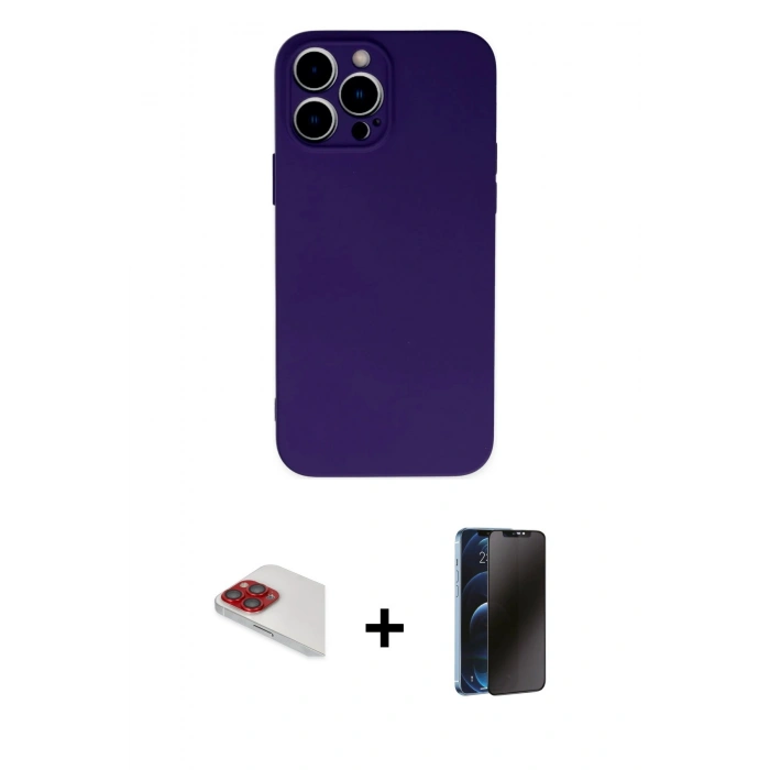 MARSİLYAN™- iPhone 13 Pro Max Kılıf Ahenk Serisi - Siyah 3D Antistatik Hayalet Cam Ekran Koruyucu + Pers Alüminyum Kamera Lens - KI