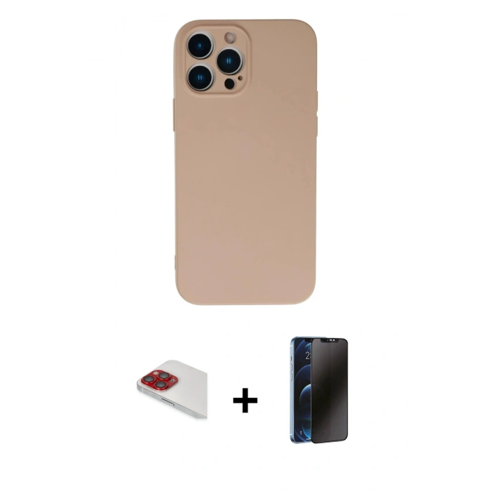 MARSİLYAN™- iPhone 13 Pro Max Kılıf Ahenk Serisi - Siyah 3D Antistatik Hayalet Cam Ekran Koruyucu + Pers Alüminyum Kamera Lens - KI