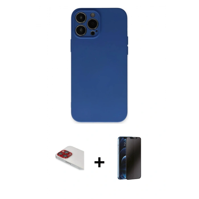 MARSİLYAN™- iPhone 13 Pro Max Kılıf Ahenk Serisi - Siyah 3D Antistatik Hayalet Cam Ekran Koruyucu + Pers Alüminyum Kamera Lens - KI