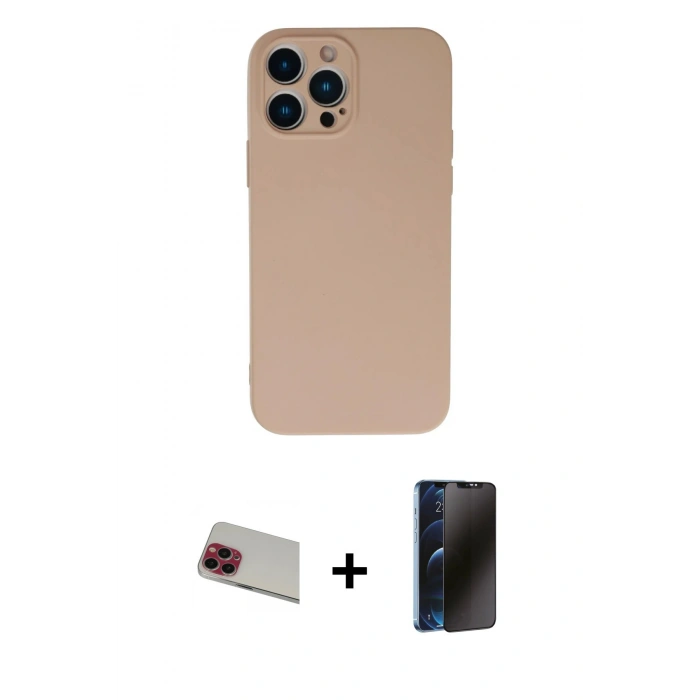 MARSİLYAN™- iPhone 13 Pro Max Kılıf Ahenk Serisi - Siyah 3D Antistatik Hayalet Cam Ekran Koruyucu + Rainbow Kamera Lens Koruma Cam - KI