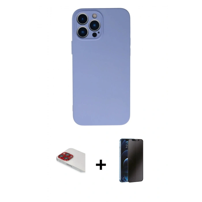 MARSİLYAN™- iPhone 13 Pro Max Kılıf Ahenk Serisi - Siyah 3D Antistatik Hayalet Cam Ekran Koruyucu + Pers Alüminyum Kamera Lens - KI