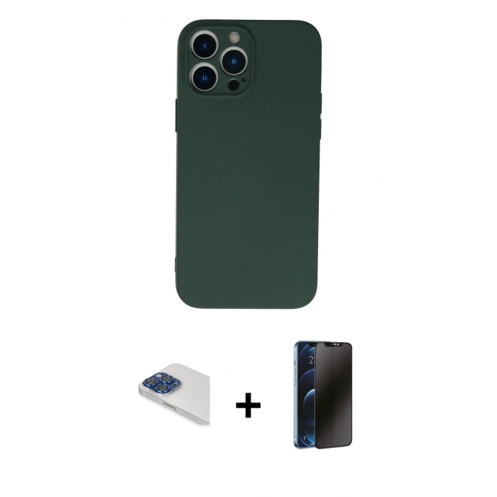 MARSİLYAN™- iPhone 13 Pro Max Kılıf Ahenk Serisi - Siyah 3D Antistatik Hayalet Cam Ekran Koruyucu + Pers Alüminyum Kamera Lens - LT