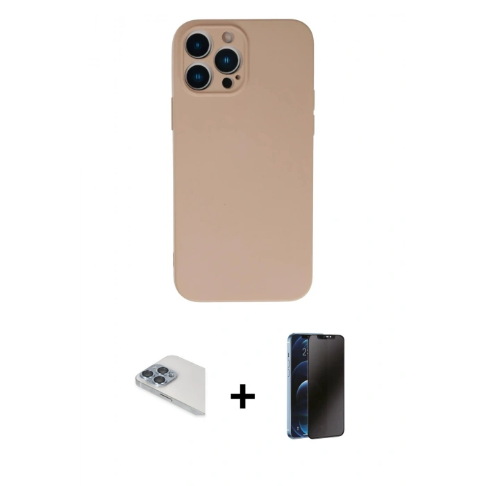 MARSİLYAN™- iPhone 13 Pro Max Kılıf Ahenk Serisi - Siyah 3D Antistatik Hayalet Cam Ekran Koruyucu + Pers Alüminyum Kamera Lens - SABE