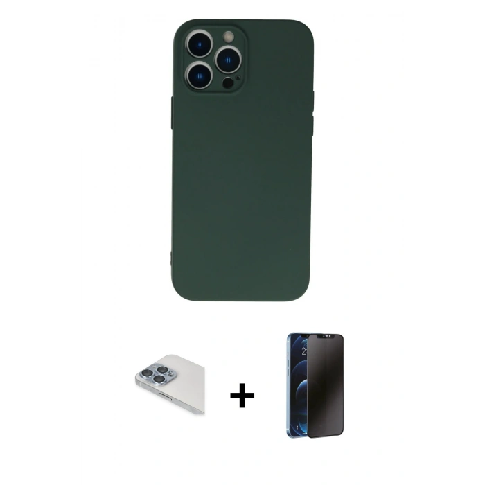 MARSİLYAN™- iPhone 13 Pro Max Kılıf Ahenk Serisi - Siyah 3D Antistatik Hayalet Cam Ekran Koruyucu + Pers Alüminyum Kamera Lens - SABE