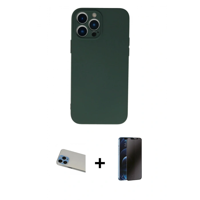 MARSİLYAN™- iPhone 13 Pro Max Kılıf Ahenk Serisi - Siyah 3D Antistatik Hayalet Cam Ekran Koruyucu + Rainbow Kamera Lens Koruma Cam - MI