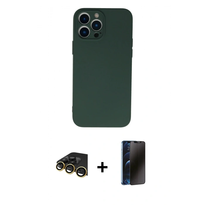 MARSİLYAN™- iPhone 13 Pro Max Kılıf Ahenk Serisi - Siyah 3D Antistatik Hayalet Cam Ekran Koruyucu + Raze Metal Kamera Lens - GD