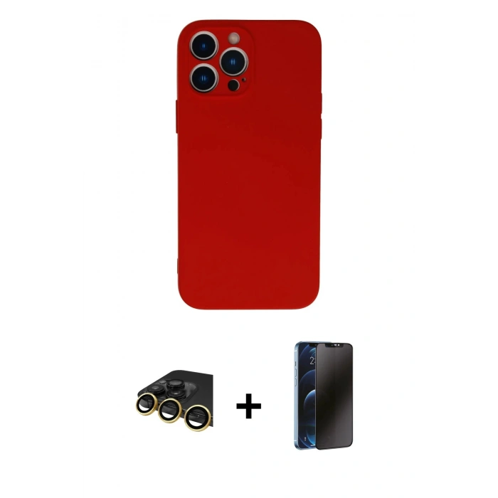 MARSİLYAN™- iPhone 13 Pro Max Kılıf Ahenk Serisi - Siyah 3D Antistatik Hayalet Cam Ekran Koruyucu + Raze Metal Kamera Lens - GD
