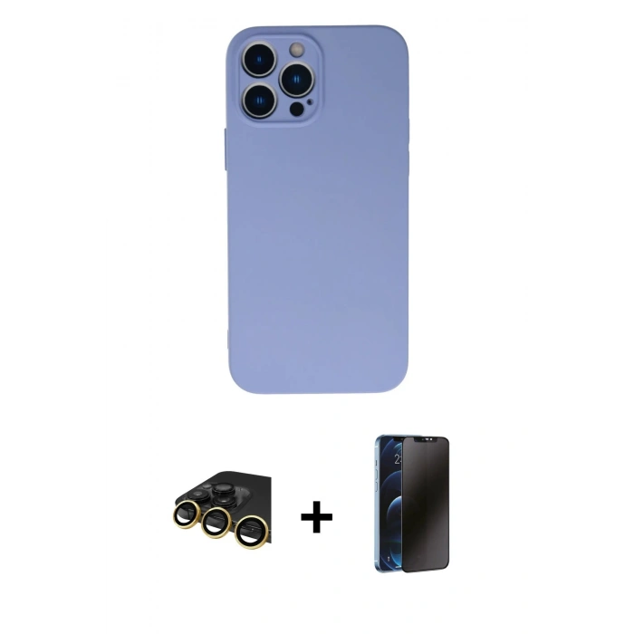 MARSİLYAN™- iPhone 13 Pro Max Kılıf Ahenk Serisi - Siyah 3D Antistatik Hayalet Cam Ekran Koruyucu + Raze Metal Kamera Lens - GD