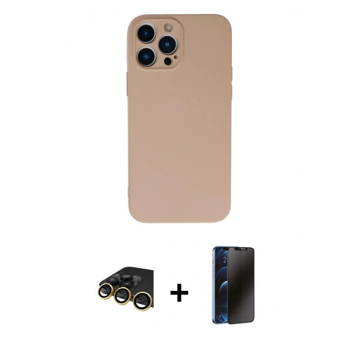 MARSİLYAN™- iPhone 13 Pro Max Kılıf Ahenk Serisi - Siyah 3D Antistatik Hayalet Cam Ekran Koruyucu + Raze Metal Kamera Lens - GD