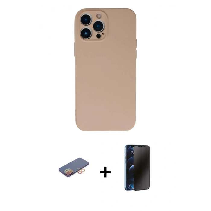 MARSİLYAN™- iPhone 13 Pro Max Kılıf Ahenk Serisi - Siyah 3D Antistatik Hayalet Cam Ekran Koruyucu + Renkli Kamera Lens Koruma Cam - TU