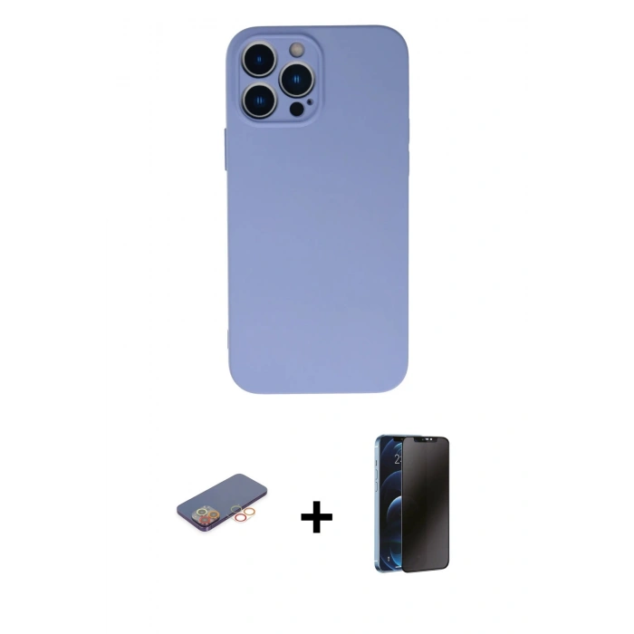 MARSİLYAN™- iPhone 13 Pro Max Kılıf Ahenk Serisi - Siyah 3D Antistatik Hayalet Cam Ekran Koruyucu + Renkli Kamera Lens Koruma Cam - TU