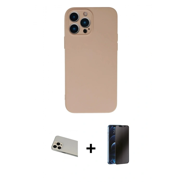 MARSİLYAN™- iPhone 13 Pro Max Kılıf Ahenk Serisi - Siyah 3D Antistatik Hayalet Cam Ekran Koruyucu + Rainbow Kamera Lens Koruma Cam - REGD