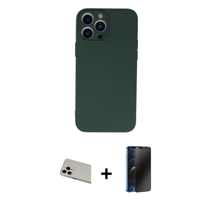 MARSİLYAN™- iPhone 13 Pro Max Kılıf Ahenk Serisi - Siyah 3D Antistatik Hayalet Cam Ekran Koruyucu + Rainbow Kamera Lens Koruma Cam - REGD