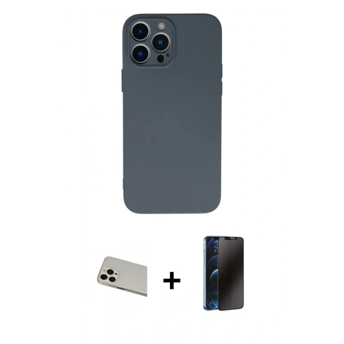 MARSİLYAN™- iPhone 13 Pro Max Kılıf Ahenk Serisi - Siyah 3D Antistatik Hayalet Cam Ekran Koruyucu + Rainbow Kamera Lens Koruma Cam - REGD