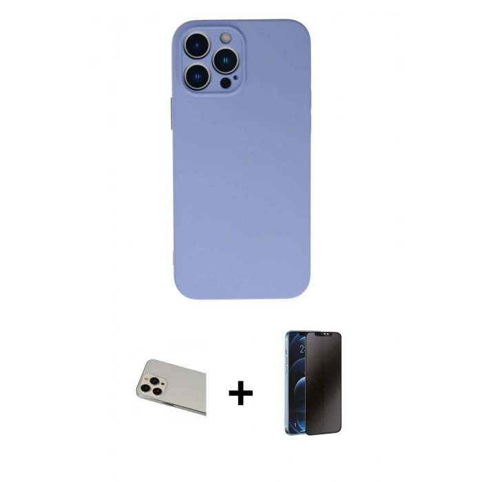 MARSİLYAN™- iPhone 13 Pro Max Kılıf Ahenk Serisi - Siyah 3D Antistatik Hayalet Cam Ekran Koruyucu + Rainbow Kamera Lens Koruma Cam - REGD
