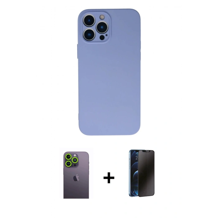 MARSİLYAN™- iPhone 13 Pro Max Kılıf Ahenk Serisi - Siyah 3D Antistatik Hayalet Cam Ekran Koruyucu + Neon Fosforlu Kamera Lens - YL