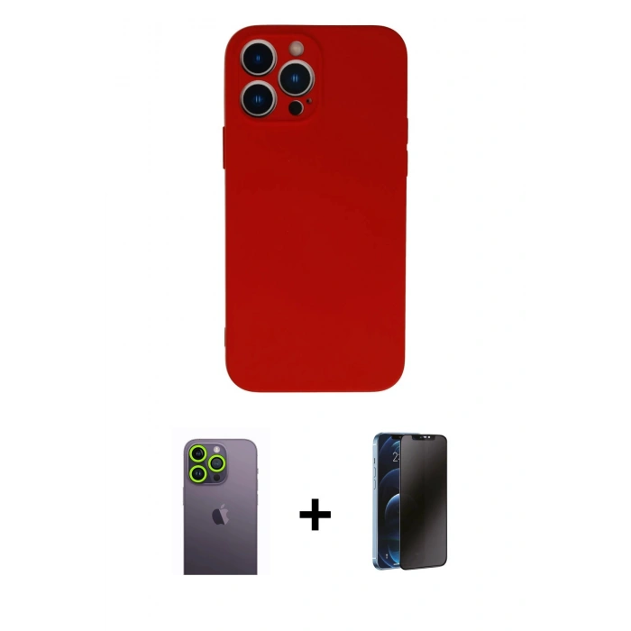 MARSİLYAN™- iPhone 13 Pro Max Kılıf Ahenk Serisi - Siyah 3D Antistatik Hayalet Cam Ekran Koruyucu + Neon Fosforlu Kamera Lens - YL