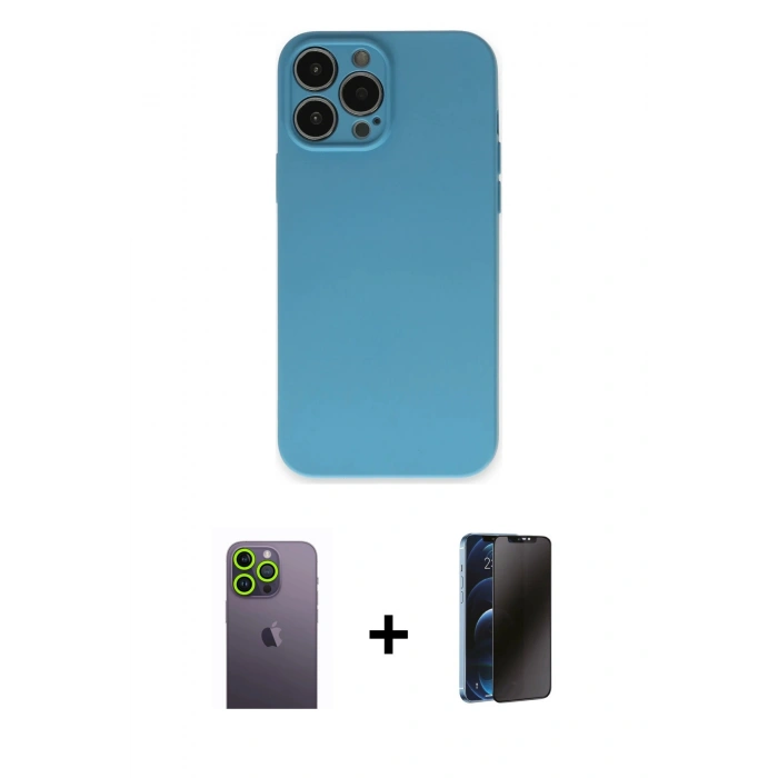 MARSİLYAN™- iPhone 13 Pro Max Kılıf Ahenk Serisi - Siyah 3D Antistatik Hayalet Cam Ekran Koruyucu + Neon Fosforlu Kamera Lens - YL