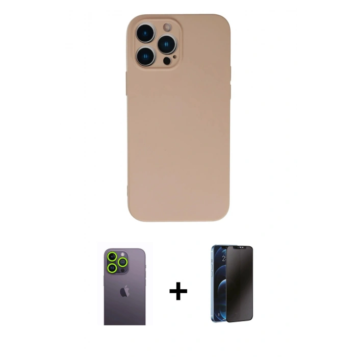 MARSİLYAN™- iPhone 13 Pro Max Kılıf Ahenk Serisi - Siyah 3D Antistatik Hayalet Cam Ekran Koruyucu + Neon Fosforlu Kamera Lens - YL