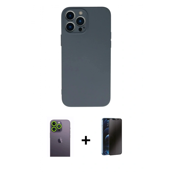 MARSİLYAN™- iPhone 13 Pro Max Kılıf Ahenk Serisi - Siyah 3D Antistatik Hayalet Cam Ekran Koruyucu + Neon Fosforlu Kamera Lens - YL