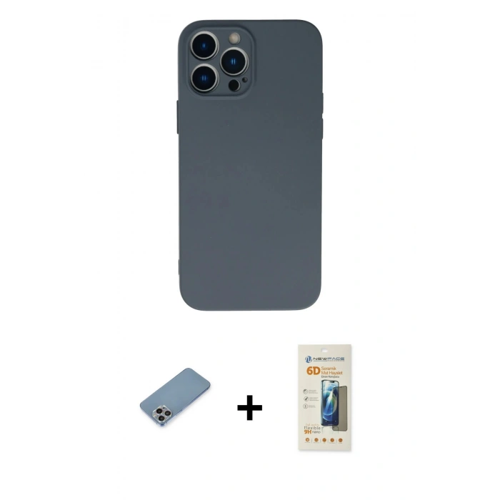 MARSİLYAN™- iPhone 13 Pro Max Kılıf Ahenk Serisi - Siyah 6D Mat Seramik Hayalet Nano Ekran Koruyucu + Shine Kamera Lens Koruma Cam - GI
