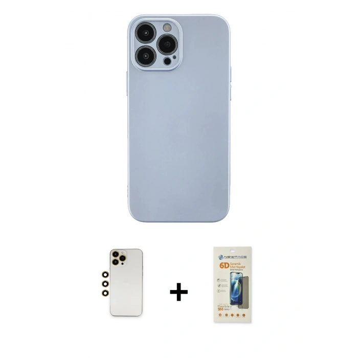 MARSİLYAN™- iPhone 13 Pro Max Kılıf Ahenk Serisi - Siyah 6D Mat Seramik Hayalet Nano Ekran Koruyucu + Shine Kamera Lens - GD