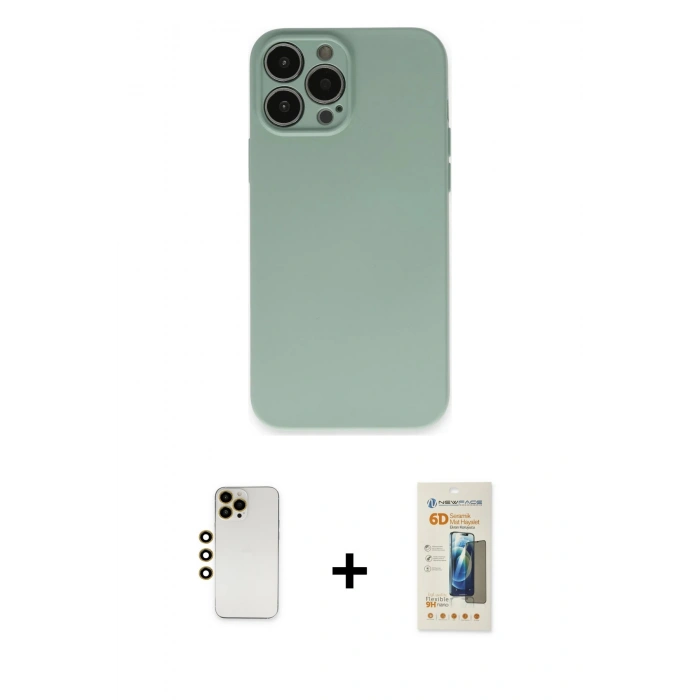 MARSİLYAN™- iPhone 13 Pro Max Kılıf Ahenk Serisi - Siyah 6D Mat Seramik Hayalet Nano Ekran Koruyucu + Shine Kamera Lens - GD