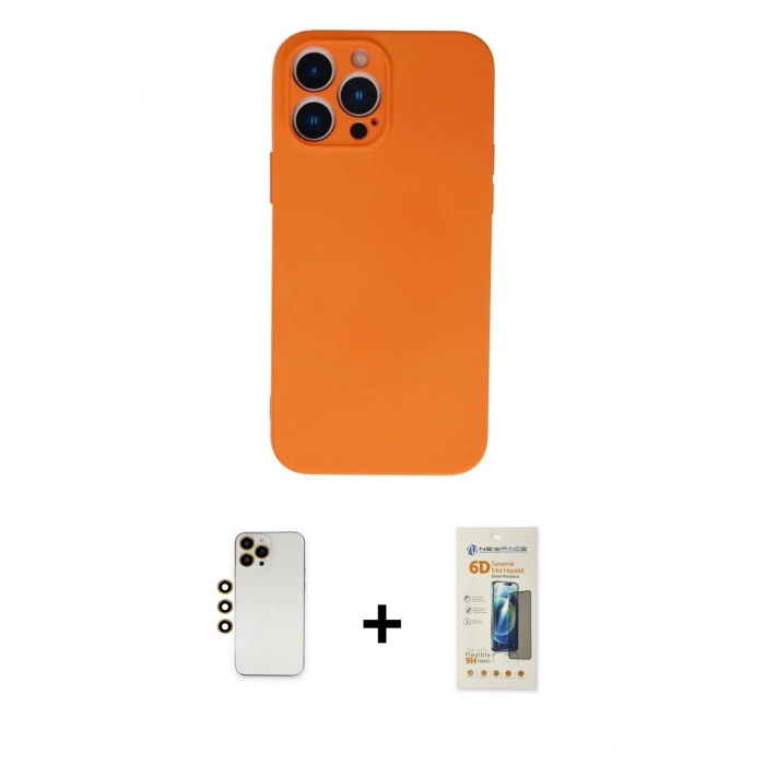 MARSİLYAN™- iPhone 13 Pro Max Kılıf Ahenk Serisi - Siyah 6D Mat Seramik Hayalet Nano Ekran Koruyucu + Shine Kamera Lens - GD