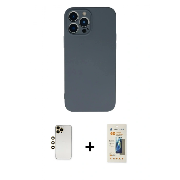 MARSİLYAN™- iPhone 13 Pro Max Kılıf Ahenk Serisi - Siyah 6D Mat Seramik Hayalet Nano Ekran Koruyucu + Shine Kamera Lens - GD