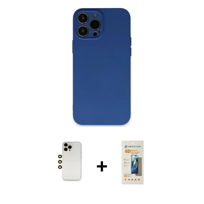 MARSİLYAN™- iPhone 13 Pro Max Kılıf Ahenk Serisi - Siyah 6D Mat Seramik Hayalet Nano Ekran Koruyucu + Shine Kamera Lens - GD