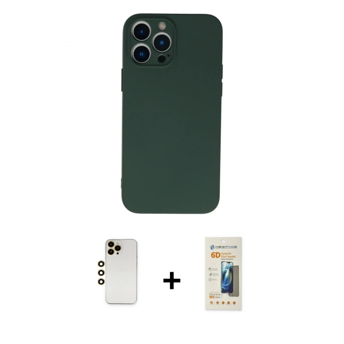 MARSİLYAN™- iPhone 13 Pro Max Kılıf Ahenk Serisi - Siyah 6D Mat Seramik Hayalet Nano Ekran Koruyucu + Shine Kamera Lens - GD