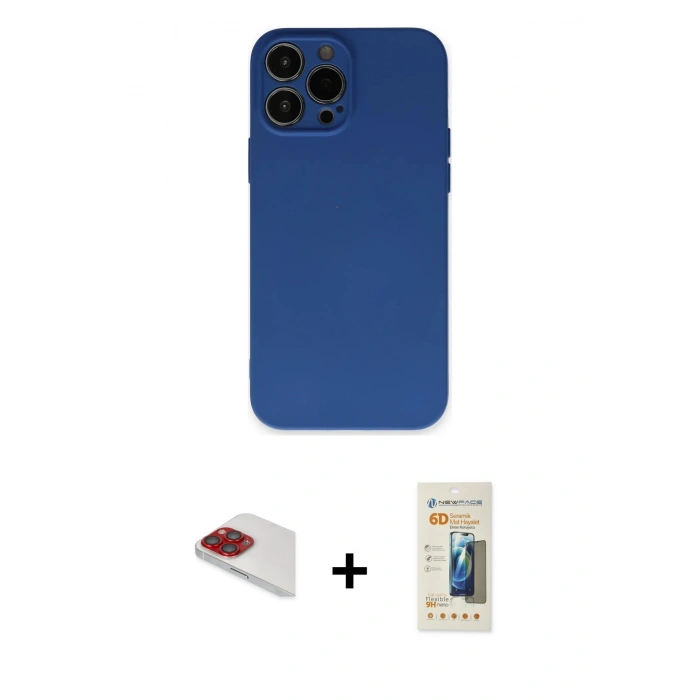 MARSİLYAN™- iPhone 13 Pro Max Kılıf Ahenk Serisi - Siyah 6D Mat Seramik Hayalet Nano Ekran Koruyucu + Pers Alüminyum Kamera Lens - KI