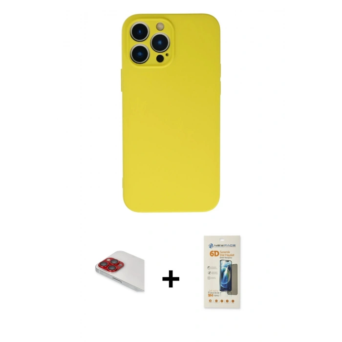 MARSİLYAN™- iPhone 13 Pro Max Kılıf Ahenk Serisi - Siyah 6D Mat Seramik Hayalet Nano Ekran Koruyucu + Pers Alüminyum Kamera Lens - KI