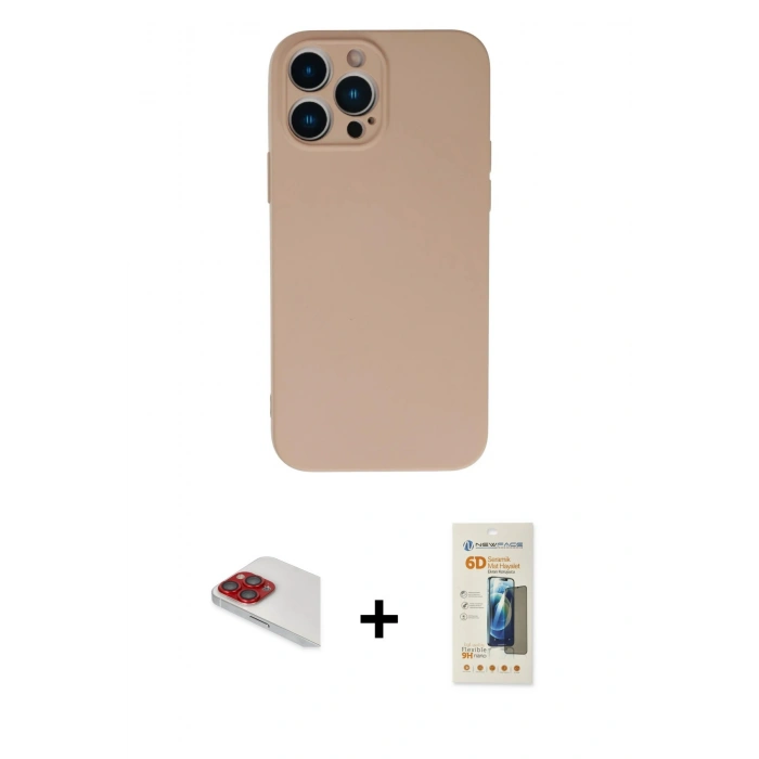 MARSİLYAN™- iPhone 13 Pro Max Kılıf Ahenk Serisi - Siyah 6D Mat Seramik Hayalet Nano Ekran Koruyucu + Pers Alüminyum Kamera Lens - KI