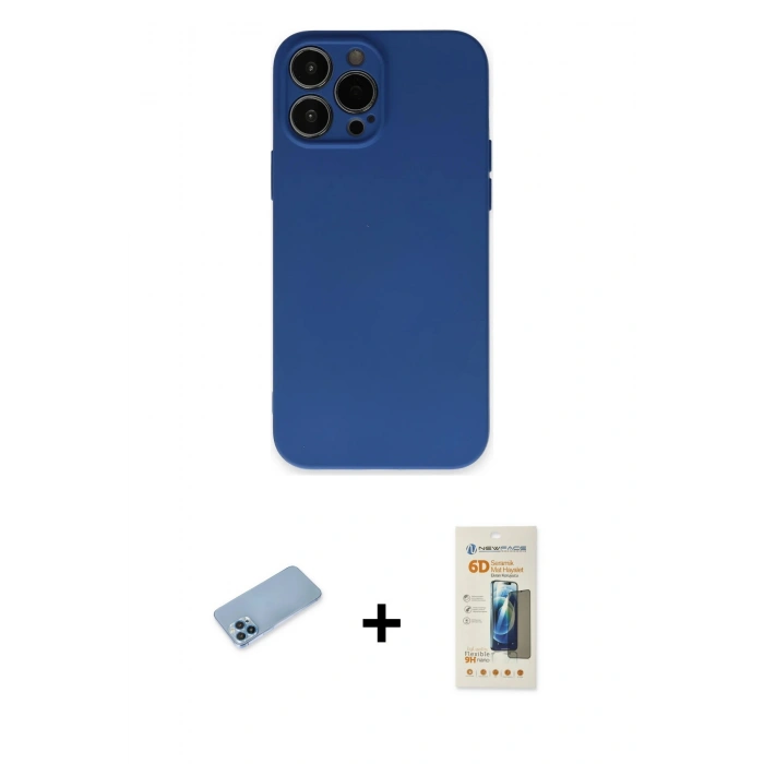 MARSİLYAN™- iPhone 13 Pro Max Kılıf Ahenk Serisi - Siyah 6D Mat Seramik Hayalet Nano Ekran Koruyucu + Shine Kamera Lens Koruma Cam - MI