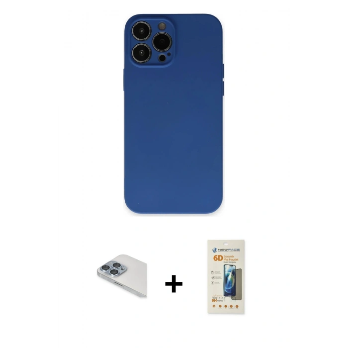 MARSİLYAN™- iPhone 13 Pro Max Kılıf Ahenk Serisi - Siyah 6D Mat Seramik Hayalet Nano Ekran Koruyucu + Pers Alüminyum Kamera Lens - SABE