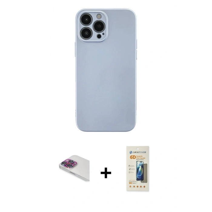 MARSİLYAN™- iPhone 13 Pro Max Kılıf Ahenk Serisi - Siyah 6D Mat Seramik Hayalet Nano Ekran Koruyucu + Pers Alüminyum Kamera Lens - GI