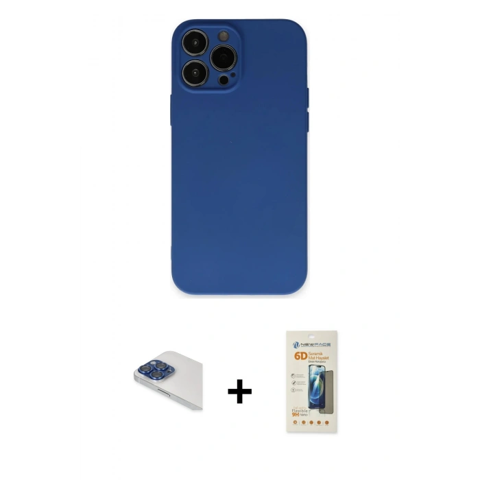 MARSİLYAN™- iPhone 13 Pro Max Kılıf Ahenk Serisi - Siyah 6D Mat Seramik Hayalet Nano Ekran Koruyucu + Pers Alüminyum Kamera Lens - LT