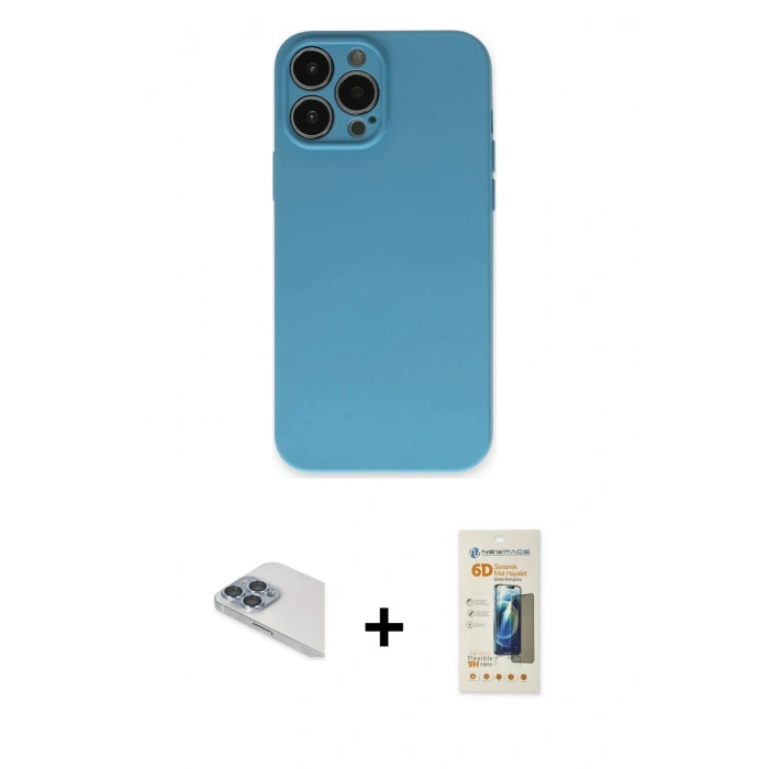 MARSİLYAN™- iPhone 13 Pro Max Kılıf Ahenk Serisi - Siyah 6D Mat Seramik Hayalet Nano Ekran Koruyucu + Pers Alüminyum Kamera Lens - SABE