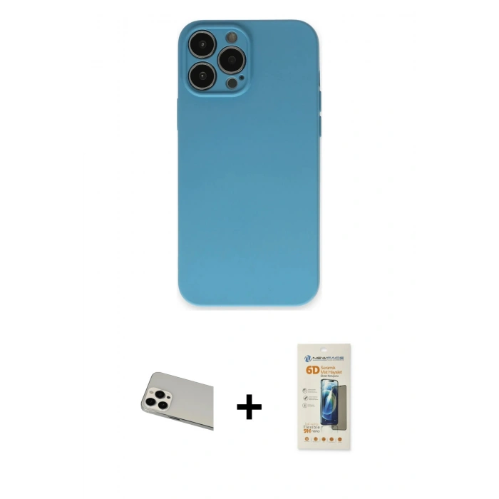 MARSİLYAN™- iPhone 13 Pro Max Kılıf Ahenk Serisi - Siyah 6D Mat Seramik Hayalet Nano Ekran Koruyucu + Rainbow Kamera Lens Koruma Cam - BZ