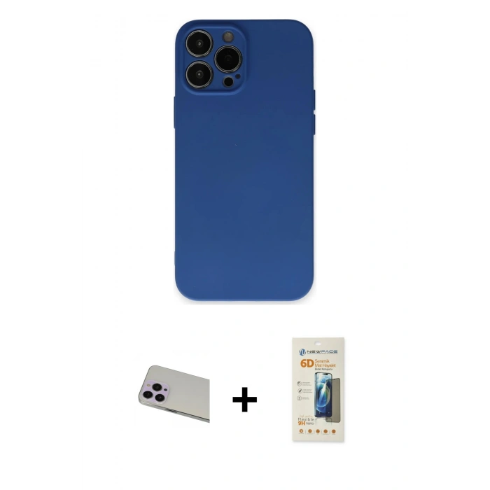 MARSİLYAN™- iPhone 13 Pro Max Kılıf Ahenk Serisi - Siyah 6D Mat Seramik Hayalet Nano Ekran Koruyucu + Rainbow Kamera Lens Koruma Cam - MR