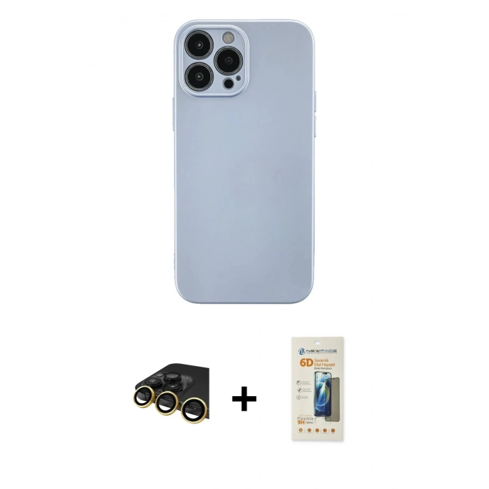 MARSİLYAN™- iPhone 13 Pro Max Kılıf Ahenk Serisi - Siyah 6D Mat Seramik Hayalet Nano Ekran Koruyucu + Raze Metal Kamera Lens - GD
