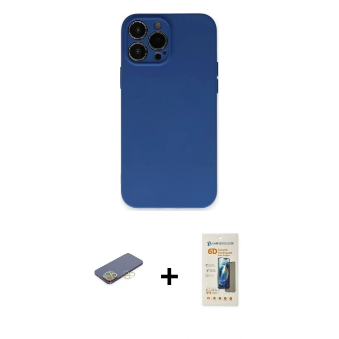MARSİLYAN™- iPhone 13 Pro Max Kılıf Ahenk Serisi - Siyah 6D Mat Seramik Hayalet Nano Ekran Koruyucu + Renkli Kamera Lens Koruma Cam - SI