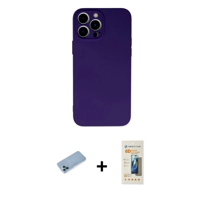 MARSİLYAN™- iPhone 13 Pro Max Kılıf Ahenk Serisi - Siyah 6D Mat Seramik Hayalet Nano Ekran Koruyucu + Shine Kamera Lens Koruma Cam - MI