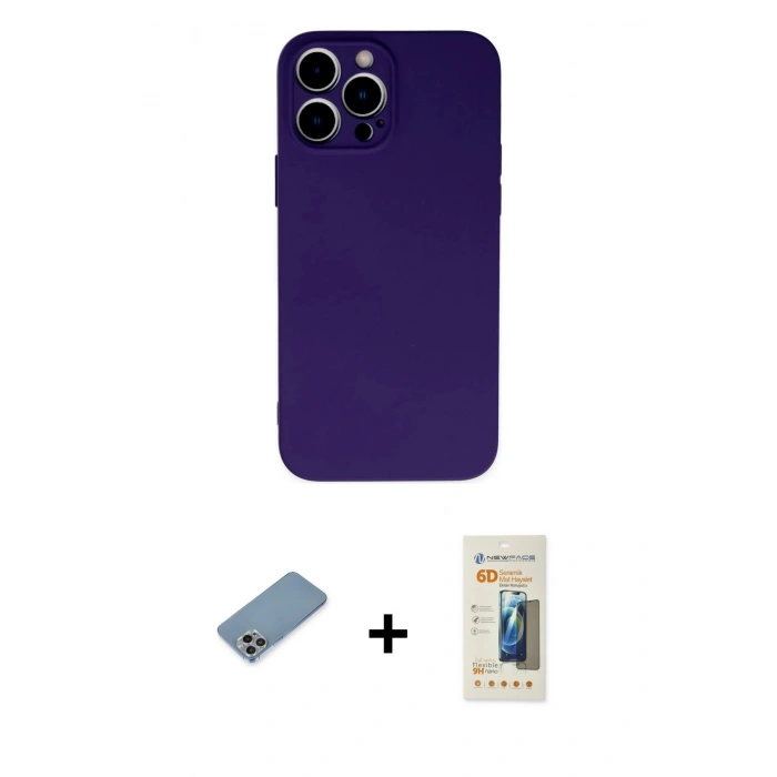 MARSİLYAN™- iPhone 13 Pro Max Kılıf Ahenk Serisi - Siyah 6D Mat Seramik Hayalet Nano Ekran Koruyucu + Shine Kamera Lens Koruma Cam - GI