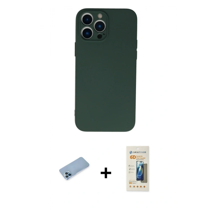 MARSİLYAN™- iPhone 13 Pro Max Kılıf Ahenk Serisi - Siyah 6D Mat Seramik Hayalet Nano Ekran Koruyucu + Shine Kamera Lens Koruma Cam - MI