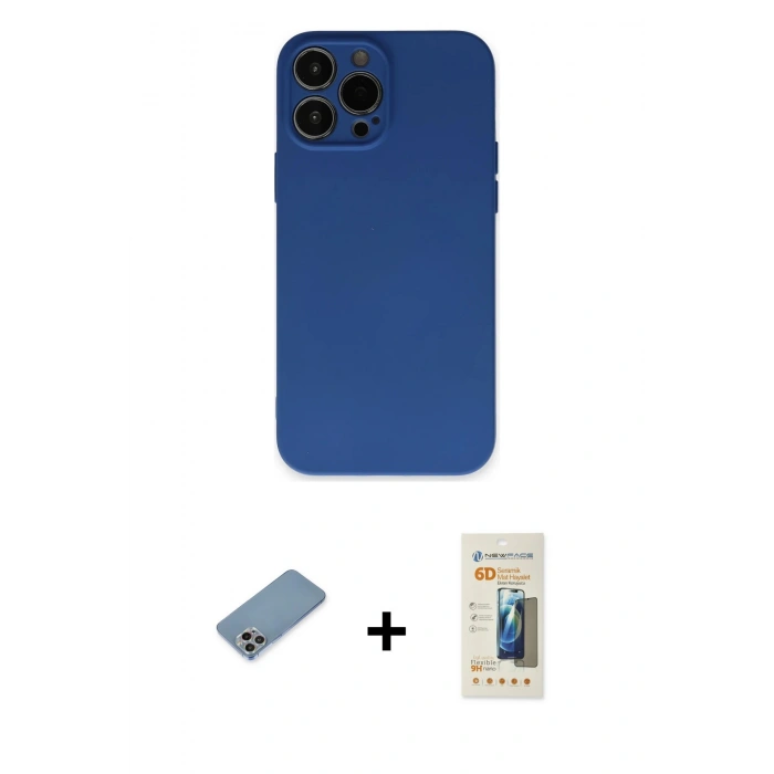 MARSİLYAN™- iPhone 13 Pro Max Kılıf Ahenk Serisi - Siyah 6D Mat Seramik Hayalet Nano Ekran Koruyucu + Shine Kamera Lens Koruma Cam - GI