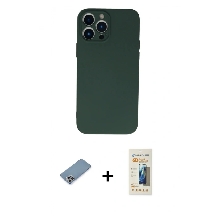 MARSİLYAN™- iPhone 13 Pro Max Kılıf Ahenk Serisi - Siyah 6D Mat Seramik Hayalet Nano Ekran Koruyucu + Shine Kamera Lens Koruma Cam - GI