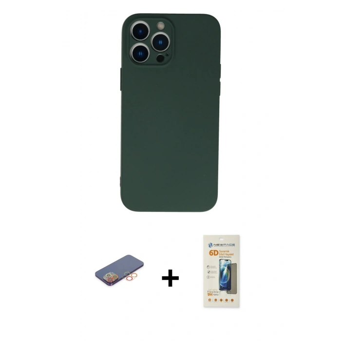 MARSİLYAN™- iPhone 13 Pro Max Kılıf Ahenk Serisi - Siyah 6D Mat Seramik Hayalet Nano Ekran Koruyucu + Renkli Kamera Lens Koruma Cam - TU